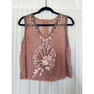 Vintage 1950s - 1960s Sleeveless Silk Beaded Top